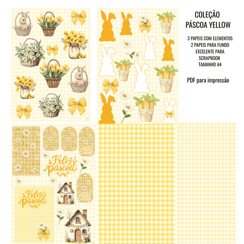 KIT DIGITAL SCRAPBOOK PÁSCOA YELLOW